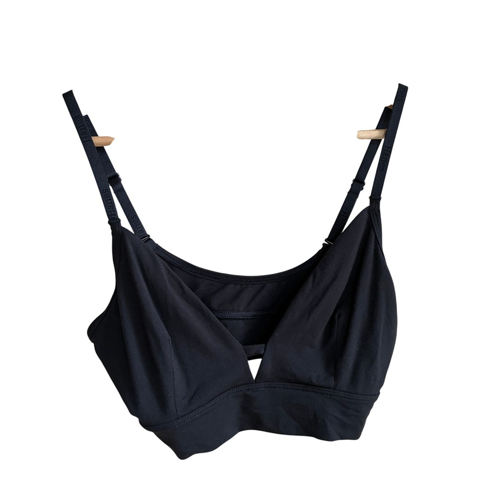 Hanes MHOT10 Wireless Triangle Bralette Medium Black Womens Viscose Blend